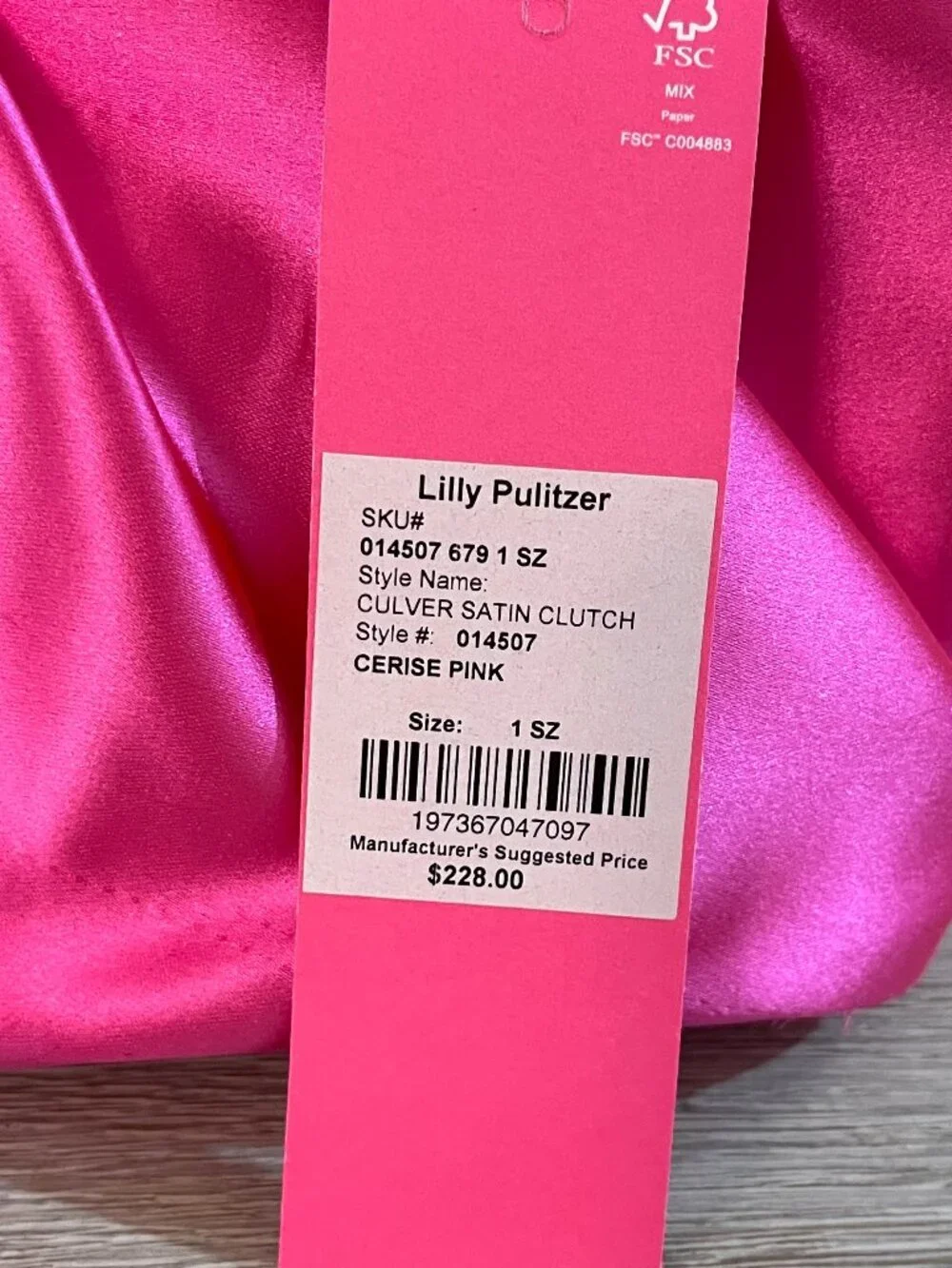 New Lilly Pulitzer Culver Clutch Bag Cerise Pink Satin Gold Metal Bamboo Handle